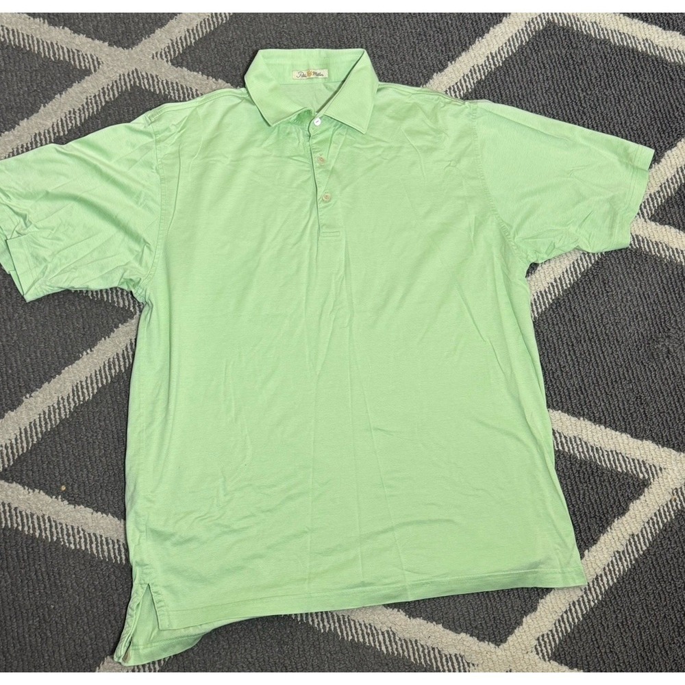 Peter Millar Polo‎ Shirt Mens Large Green Double Mercerized Cotton Jersey Light